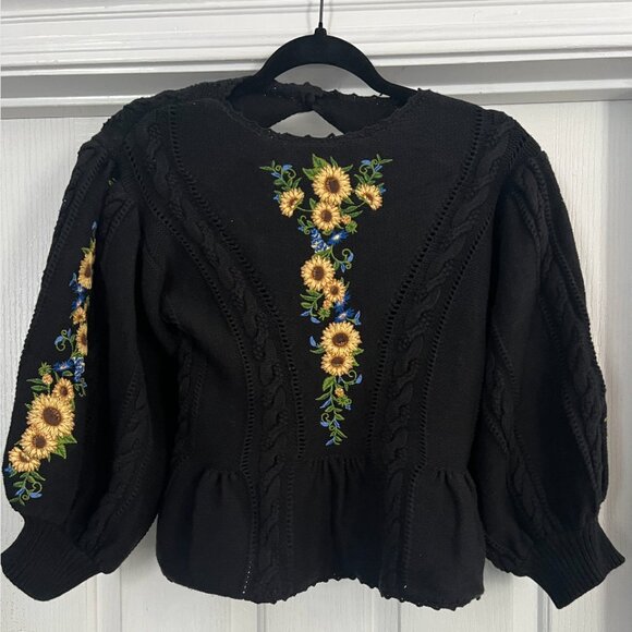 FARM Rio Black Floral Embroidery Knit Top - Picture 4 of 5